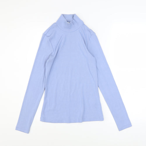 & Other Stories Women Blue Mock Neck Long Sleeve Ribbed Top Size S