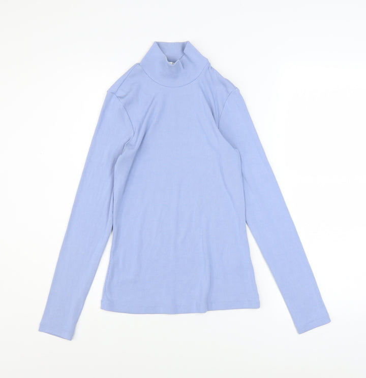 & Other Stories Women Blue Mock Neck Long Sleeve Ribbed Top Size S