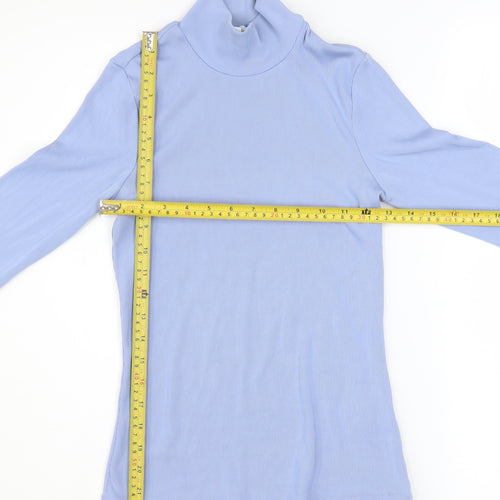 & Other Stories Women Blue Mock Neck Long Sleeve Ribbed Top Size S