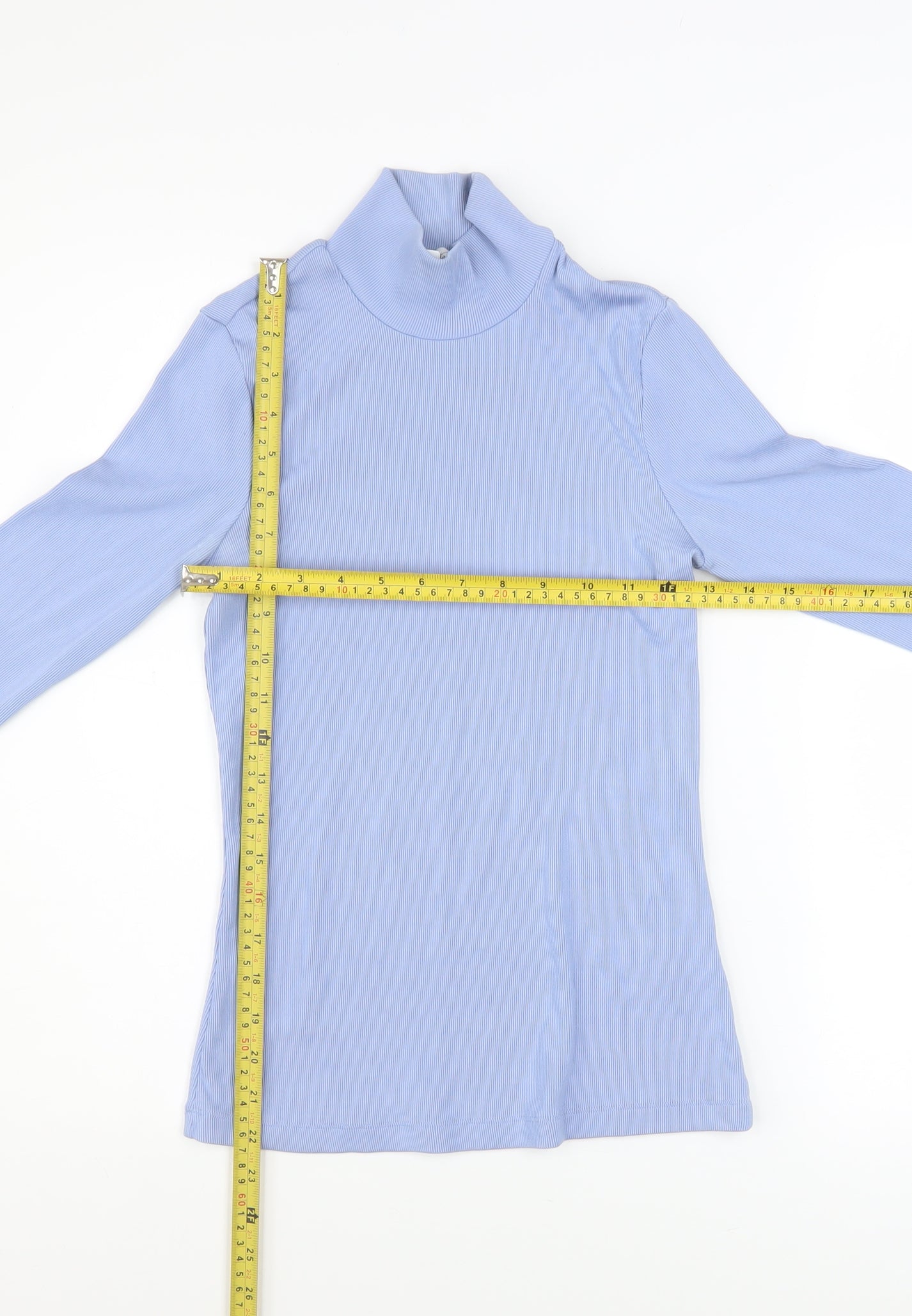 & Other Stories Women Blue Mock Neck Long Sleeve Ribbed Top Size S