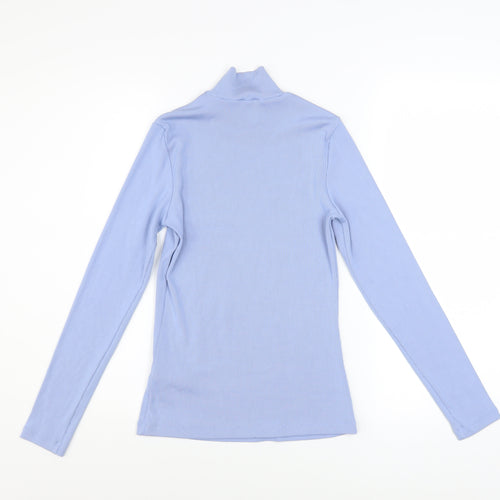 & Other Stories Women Blue Mock Neck Long Sleeve Ribbed Top Size S