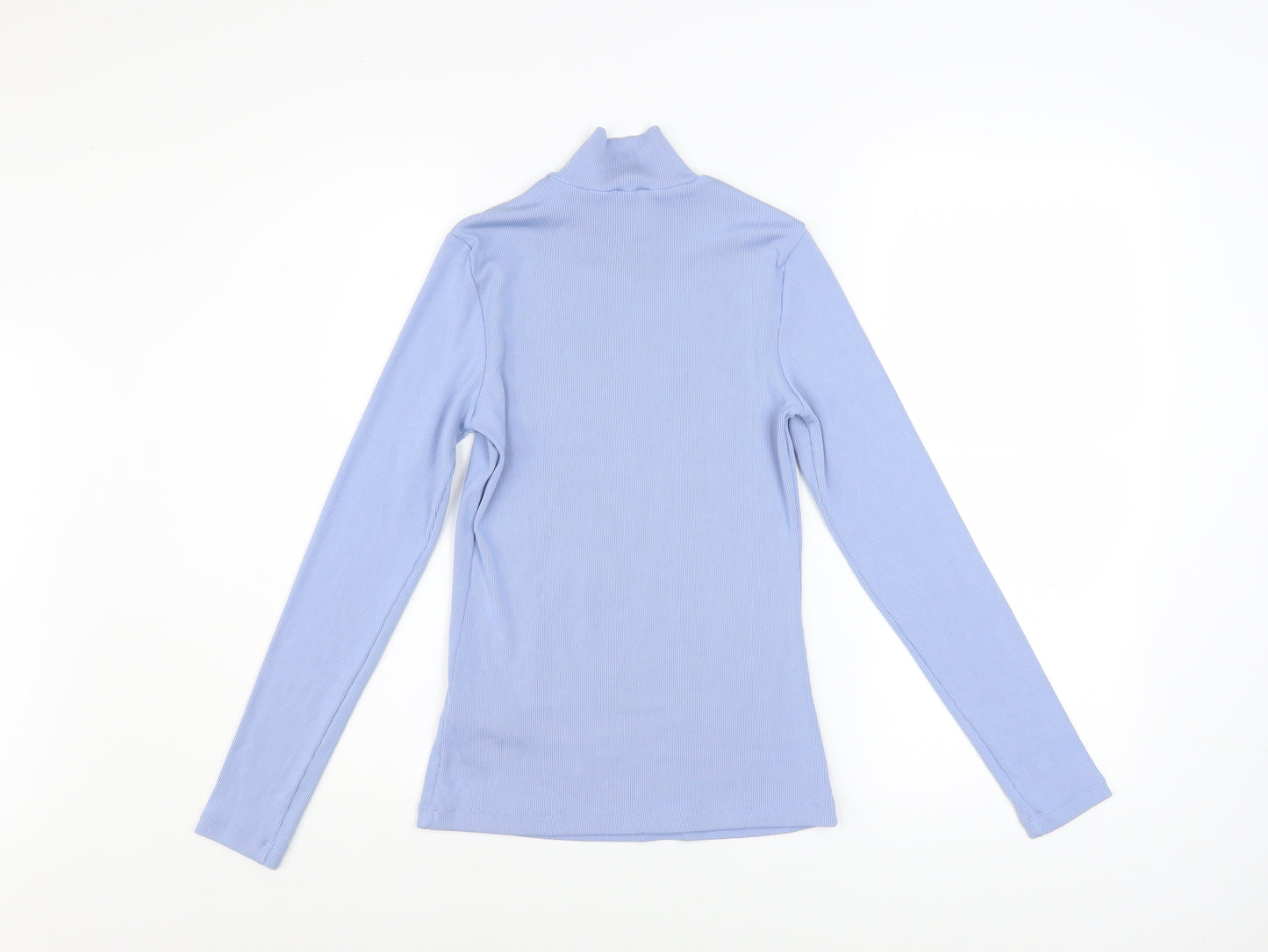 & Other Stories Women Blue Mock Neck Long Sleeve Ribbed Top Size S
