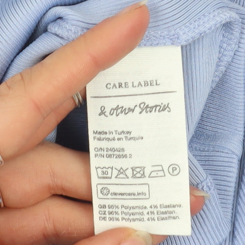 & Other Stories Women Blue Mock Neck Long Sleeve Ribbed Top Size S