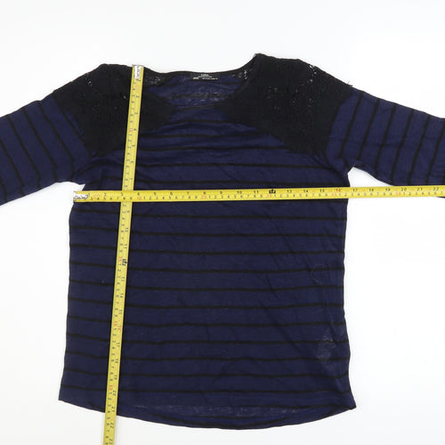 Zara Women Blue Striped Lace Shoulder Long Sleeve Jumper Size S
