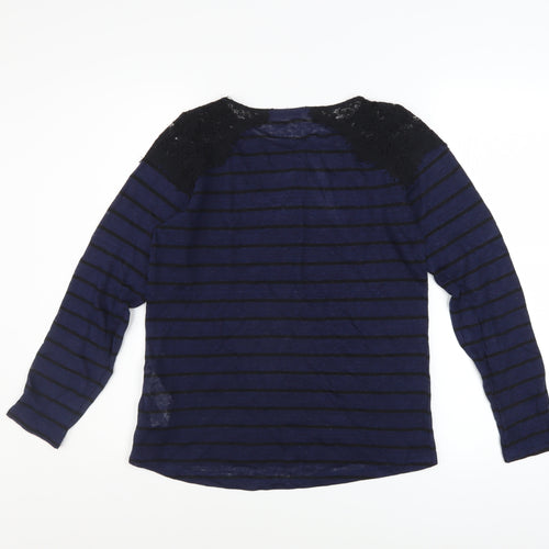 Zara Women Blue Striped Lace Shoulder Long Sleeve Jumper Size S