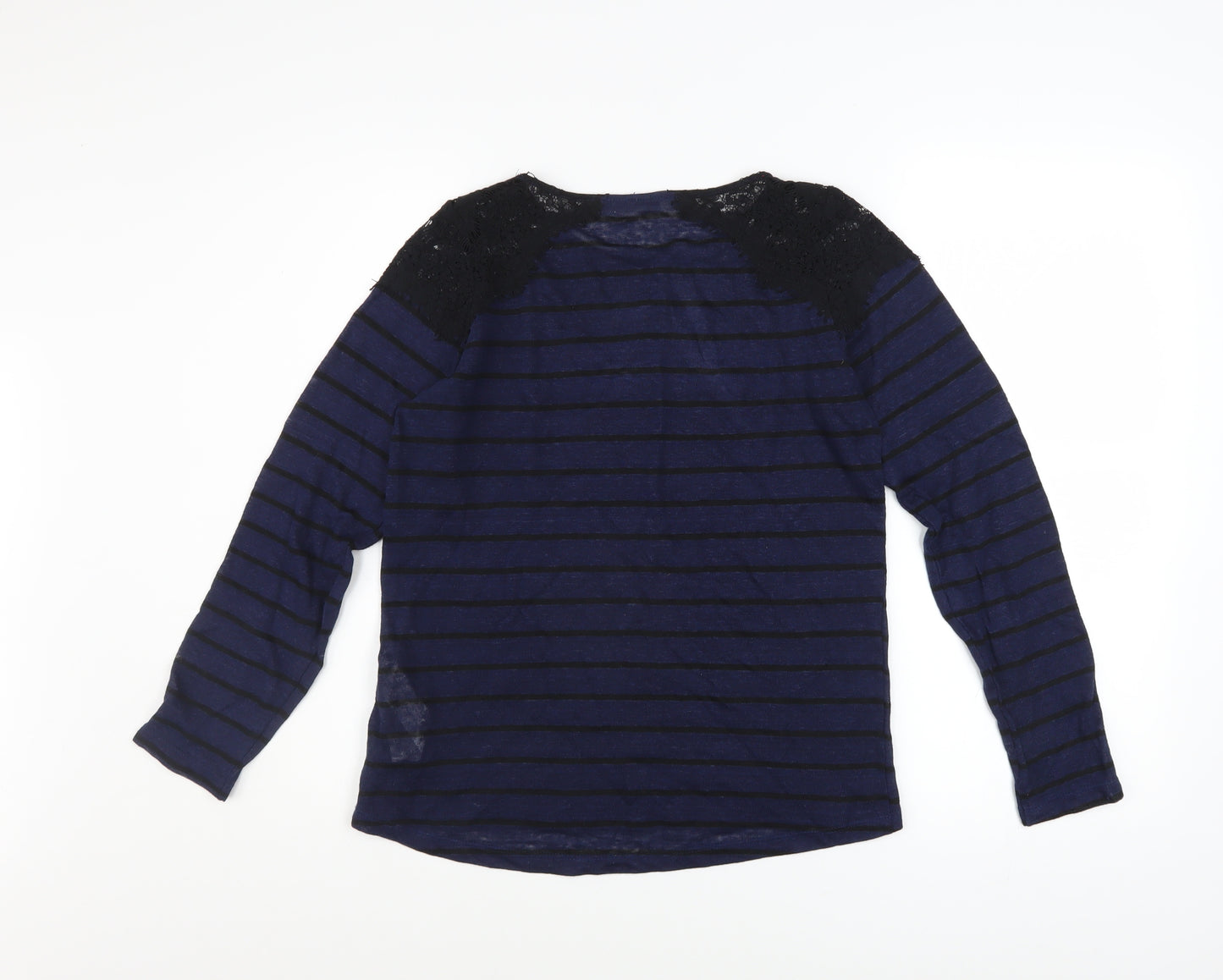 Zara Women Blue Striped Lace Shoulder Long Sleeve Jumper Size S