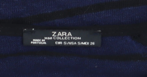 Zara Women Blue Striped Lace Shoulder Long Sleeve Jumper Size S