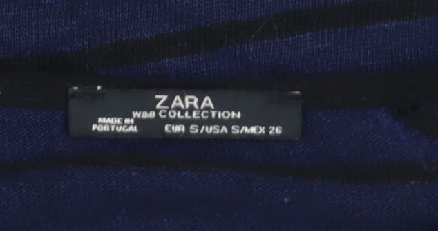 Zara Women Blue Striped Lace Shoulder Long Sleeve Jumper Size S