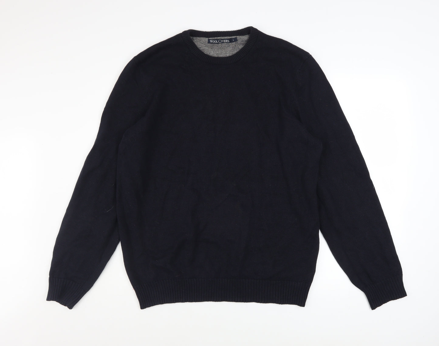 WoolOvers Men’s Black Wool Cashmere Crew Neck Jumper Size L