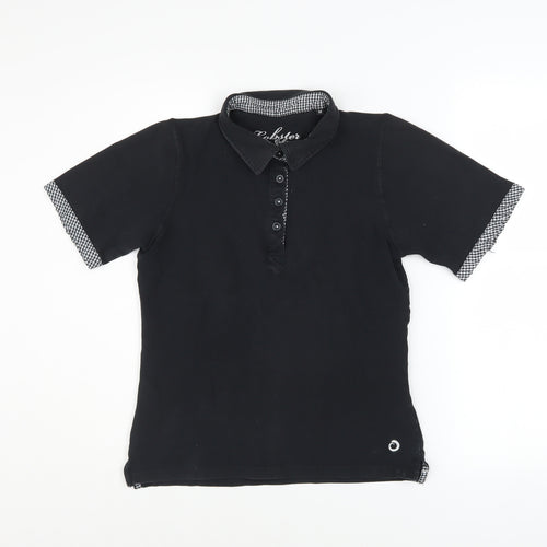 Lobster Women Black M Polo Shirt Collared Stretch Cotton Golf Top