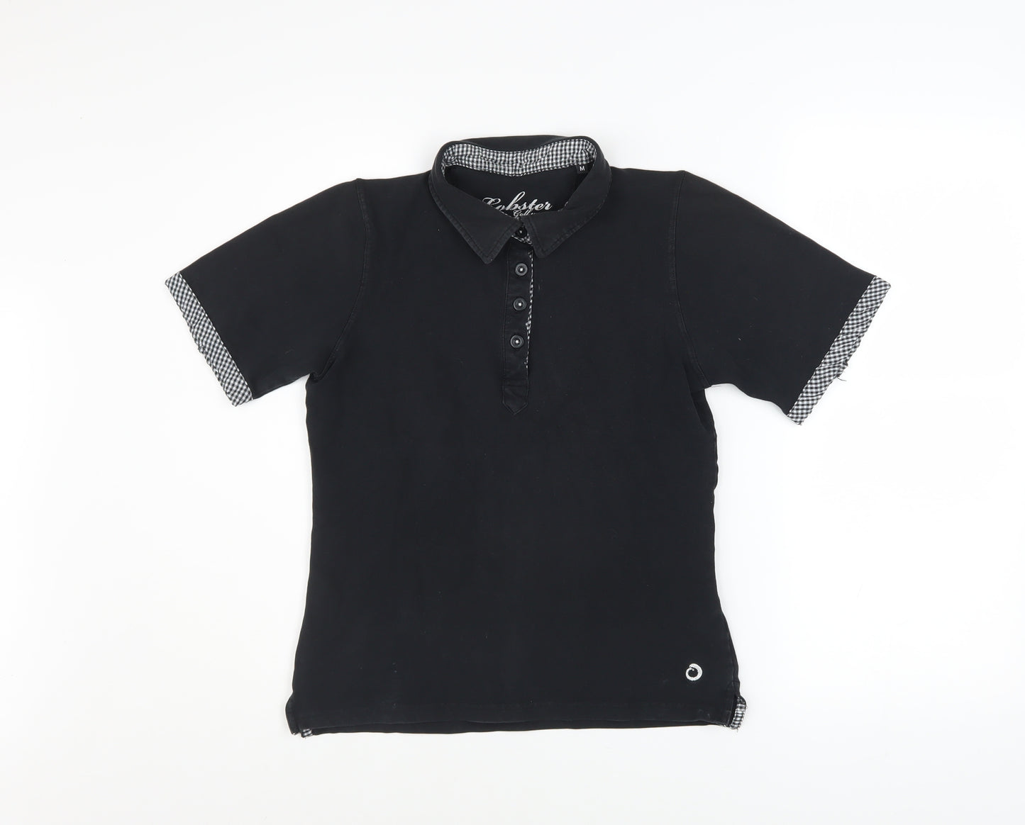 Lobster Women Black M Polo Shirt Collared Stretch Cotton Golf Top