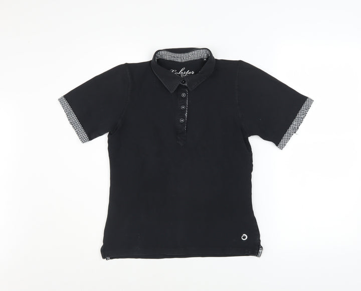 Lobster Women Black M Polo Shirt Collared Stretch Cotton Golf Top