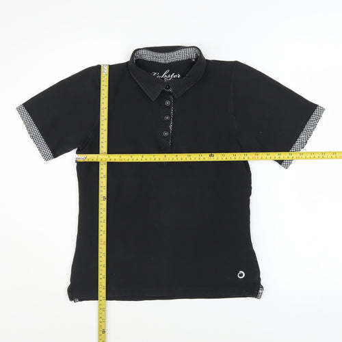 Lobster Women Black M Polo Shirt Collared Stretch Cotton Golf Top