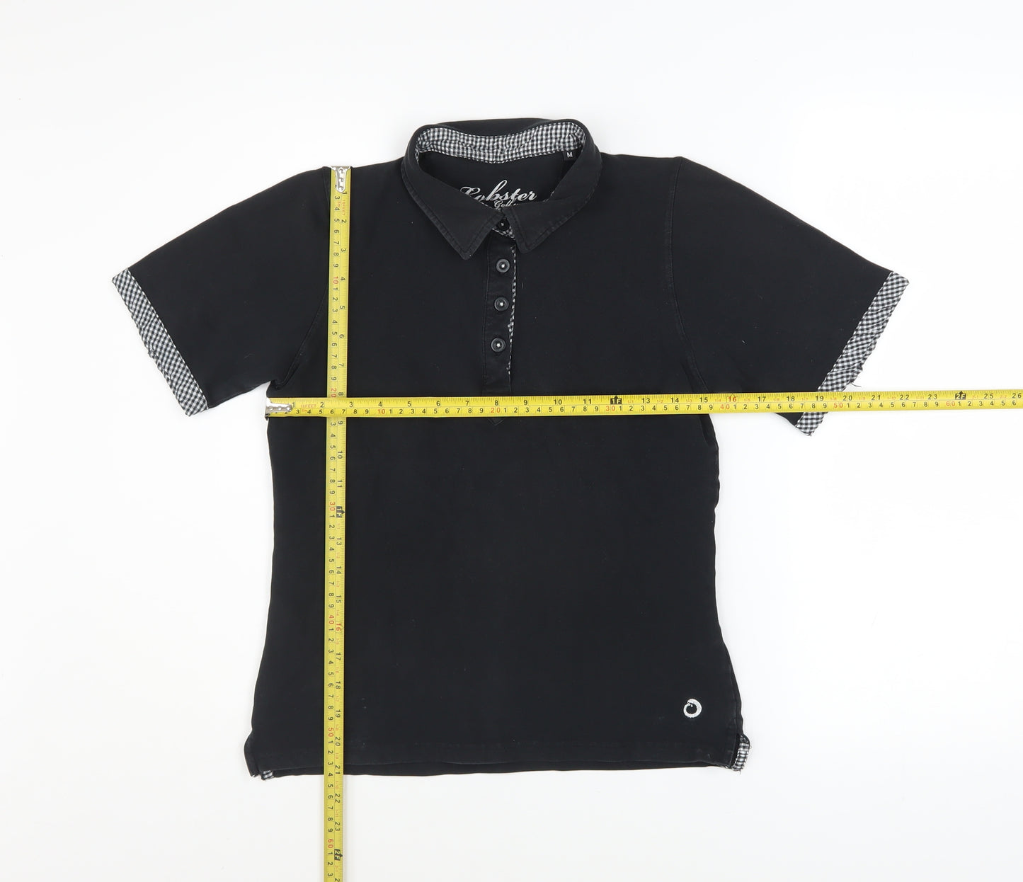 Lobster Women Black M Polo Shirt Collared Stretch Cotton Golf Top