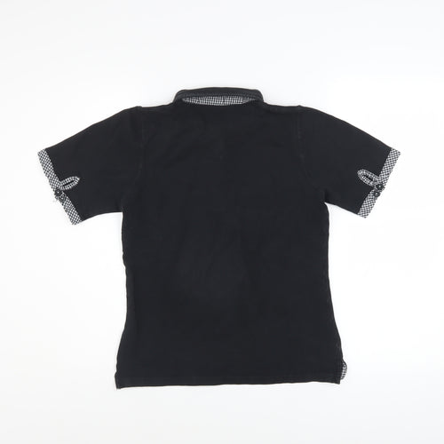Lobster Women Black M Polo Shirt Collared Stretch Cotton Golf Top