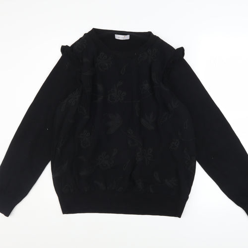 Marks and Spencer Women Black Embroidered Ruffle Jumper Size 14