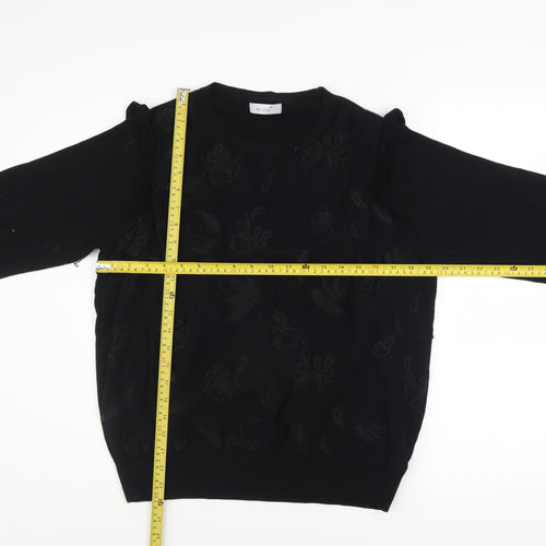 Marks and Spencer Women Black Embroidered Ruffle Jumper Size 14
