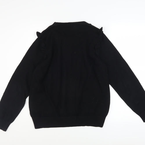 Marks and Spencer Women Black Embroidered Ruffle Jumper Size 14