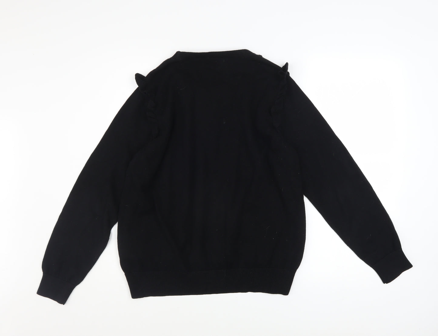 Marks and Spencer Women Black Embroidered Ruffle Jumper Size 14