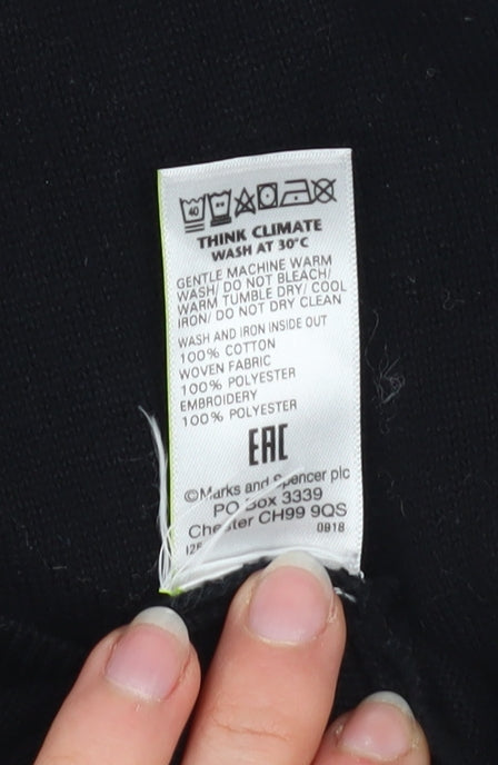 Marks and Spencer Women Black Embroidered Ruffle Jumper Size 14