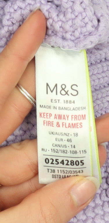 Marks and Spencer Women’s Purple Cable Knit Mock Neck Jumper Size 18