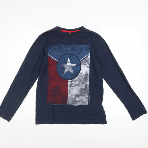 K by K Boys Navy Long Sleeve Graphic T-Shirt Size 14A 162cm Cotton
