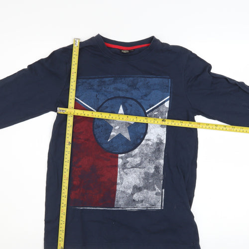 K by K Boys Navy Long Sleeve Graphic T-Shirt Size 14A 162cm Cotton