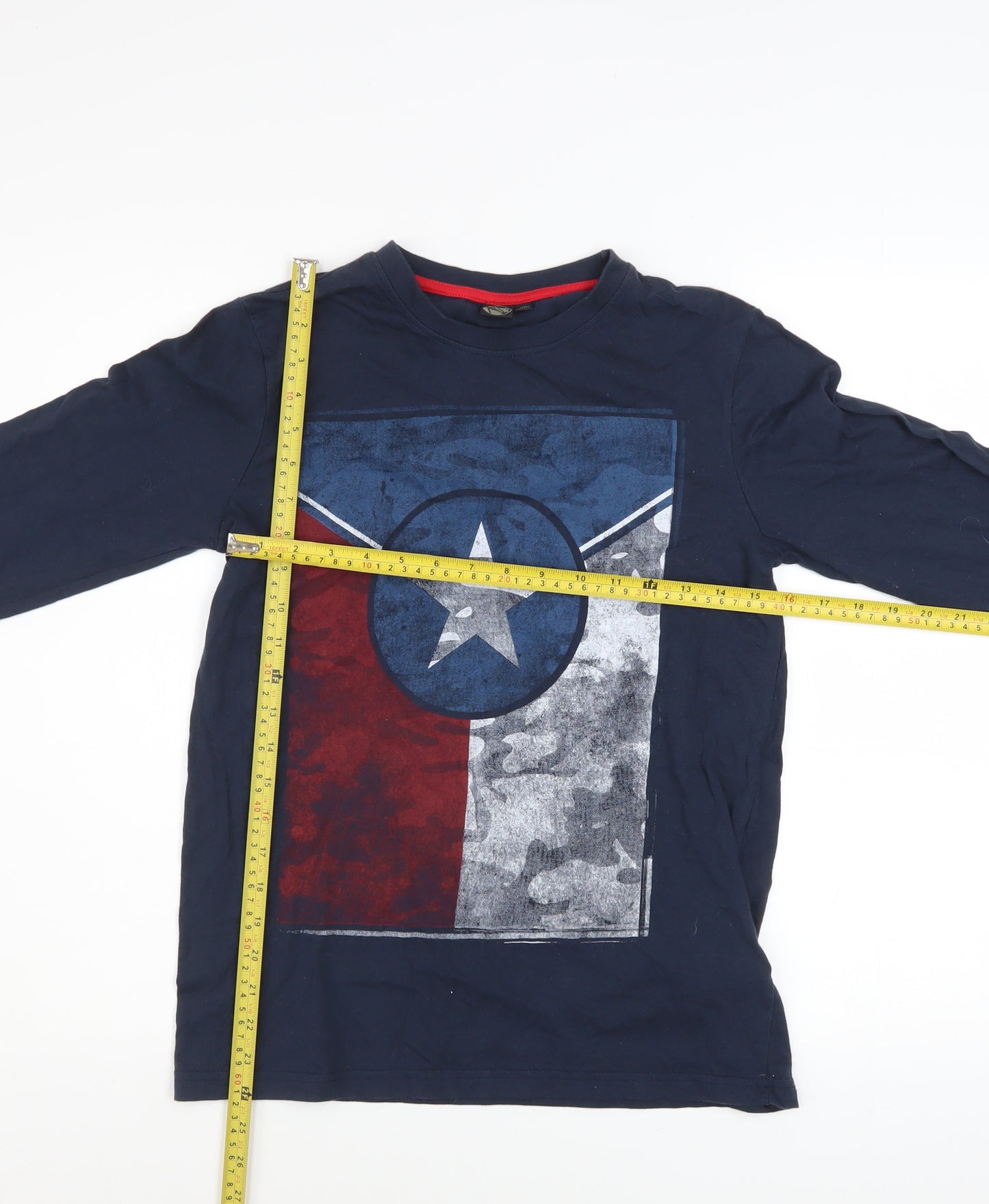 K by K Boys Navy Long Sleeve Graphic T-Shirt Size 14A 162cm Cotton