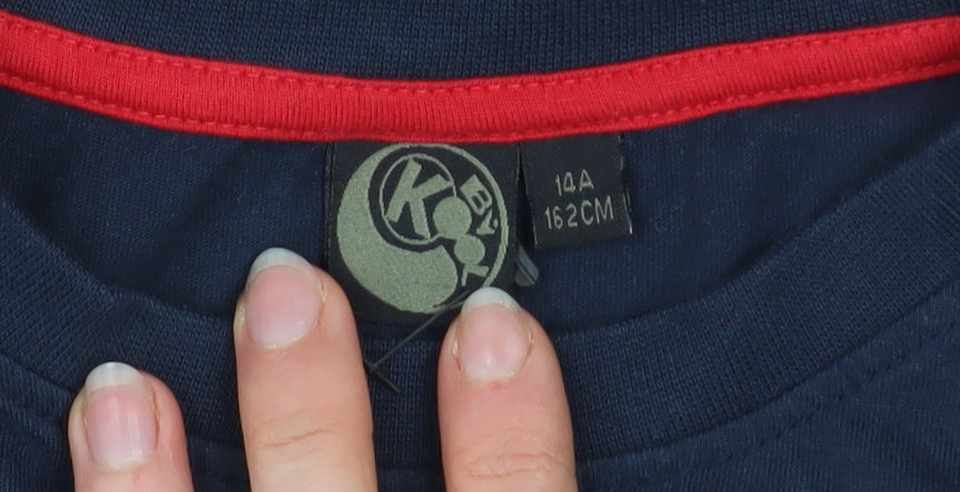 K by K Boys Navy Long Sleeve Graphic T-Shirt Size 14A 162cm Cotton