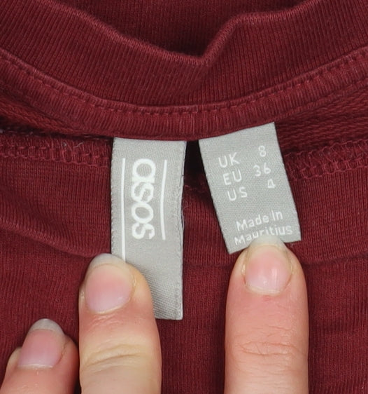 ASOS Women Burgundy Colourblock Long Sleeve Pullover Sweatshirt UK 8