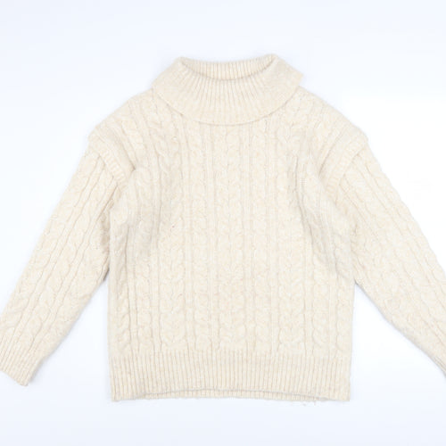 Nutmeg Women Ivory Roll Neck Cable-Knit Jumper Size 14