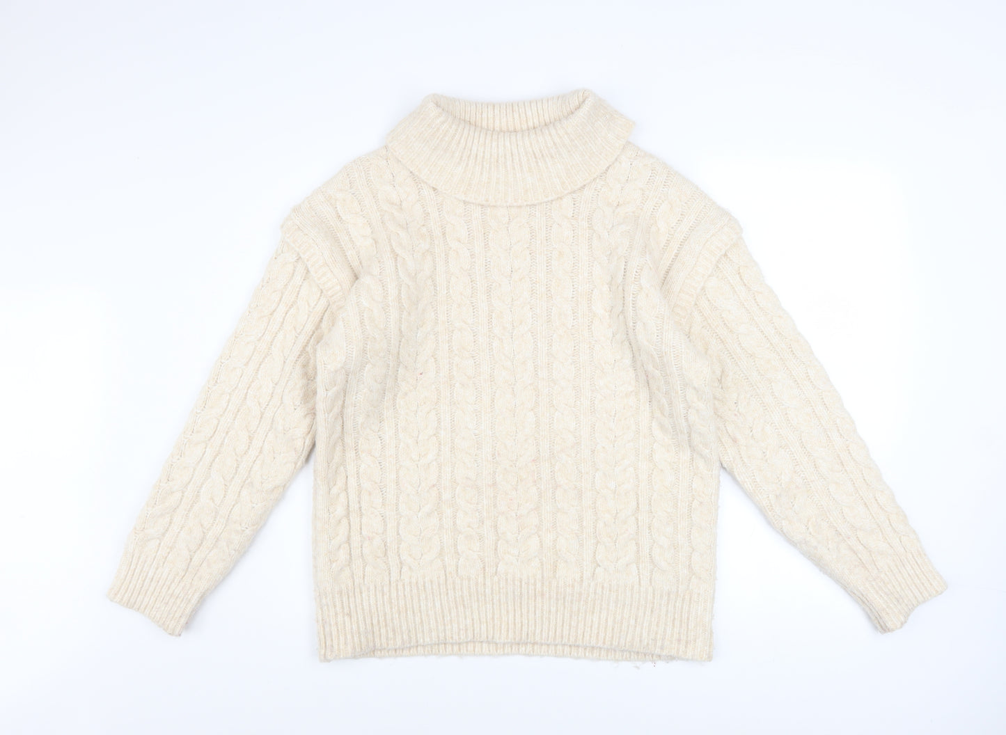 Nutmeg Women Ivory Roll Neck Cable-Knit Jumper Size 14