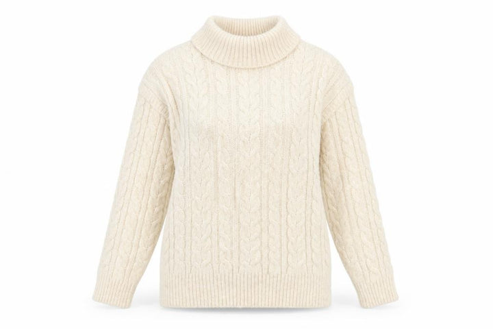 Nutmeg Women Ivory Roll Neck Cable-Knit Jumper Size 14