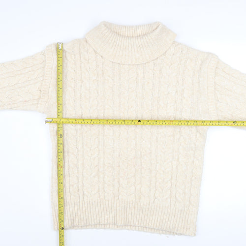 Nutmeg Women Ivory Roll Neck Cable-Knit Jumper Size 14