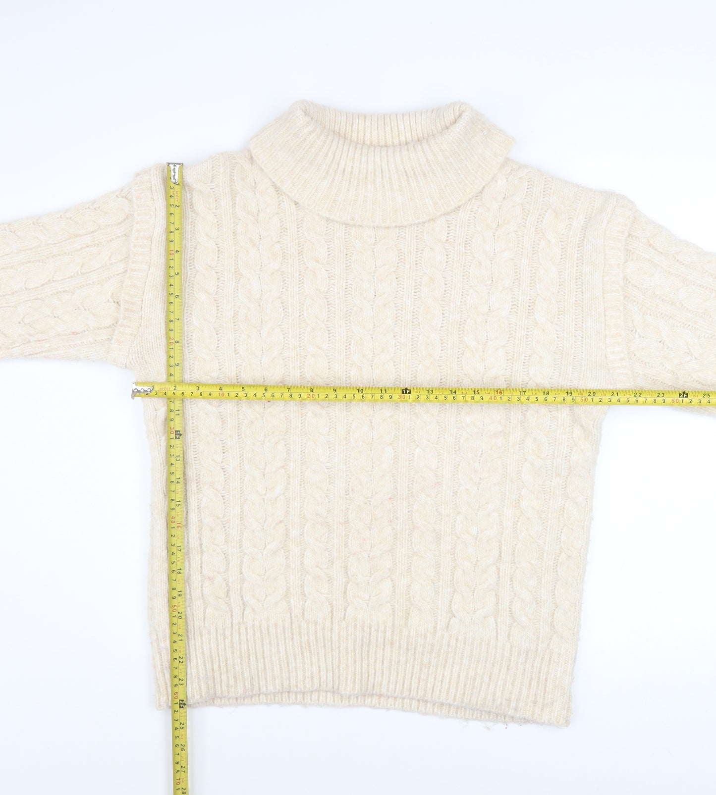 Nutmeg Women Ivory Roll Neck Cable-Knit Jumper Size 14