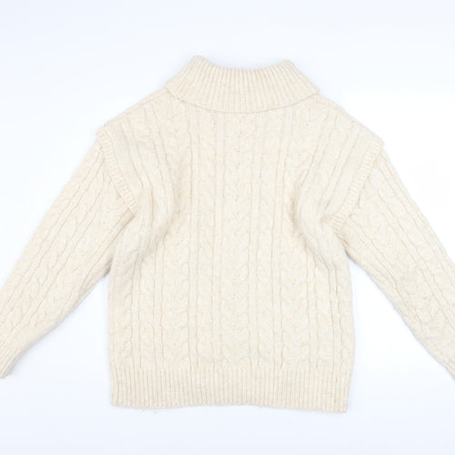 Nutmeg Women Ivory Roll Neck Cable-Knit Jumper Size 14