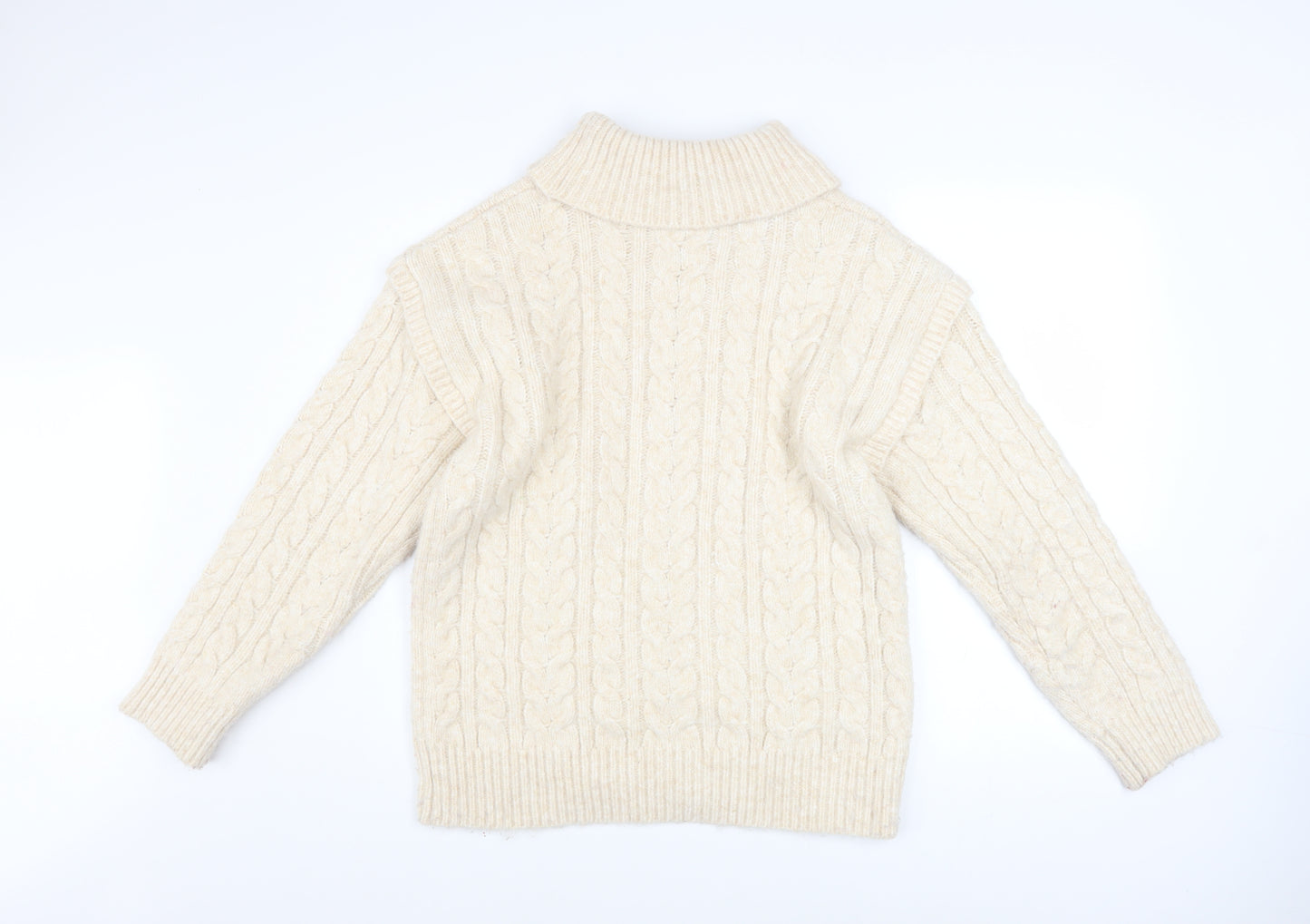 Nutmeg Women Ivory Roll Neck Cable-Knit Jumper Size 14