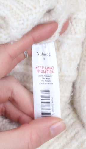 Nutmeg Women Ivory Roll Neck Cable-Knit Jumper Size 14