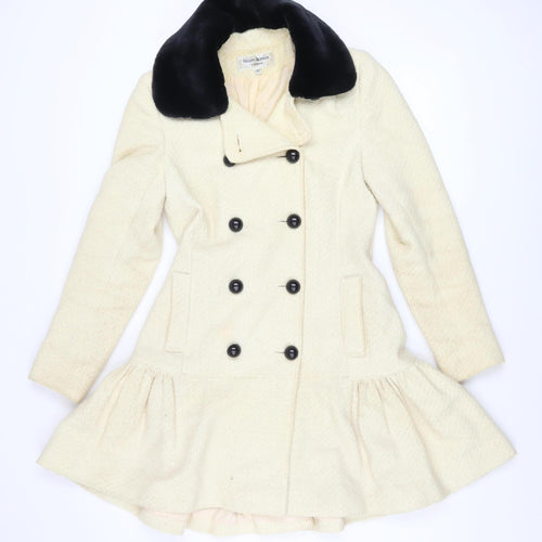 Helene Berman Women’s Ivory Wool Blend Pea Coat XS Classic Style