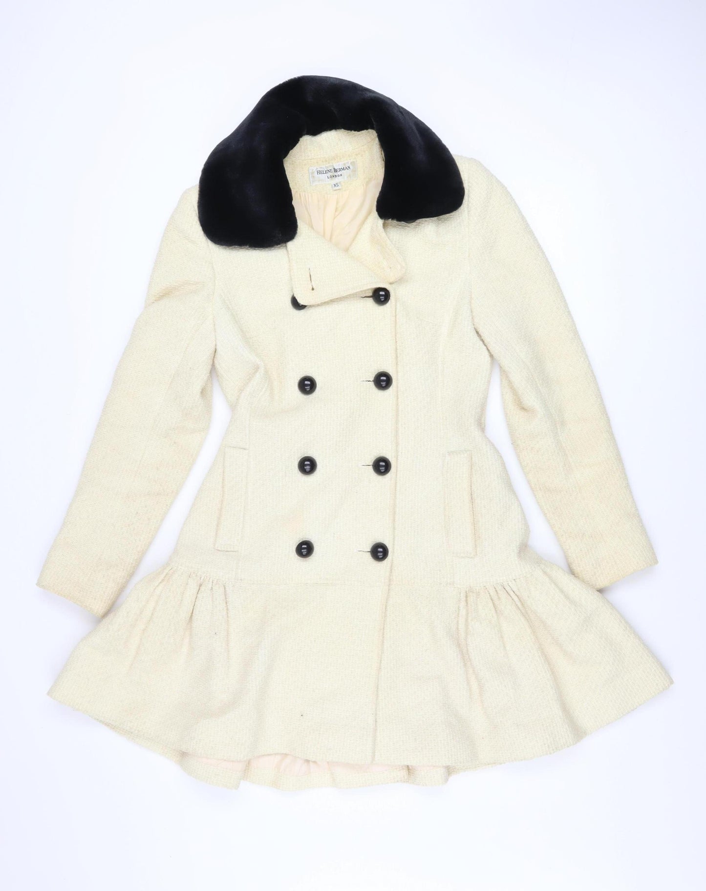 Helene Berman Women’s Ivory Wool Blend Pea Coat XS Classic Style