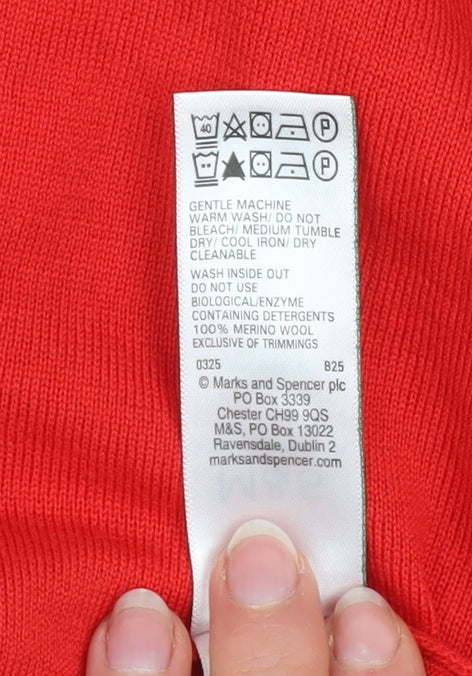 Marks and Spencer Women's Red Merino Wool Cardigan Size 8