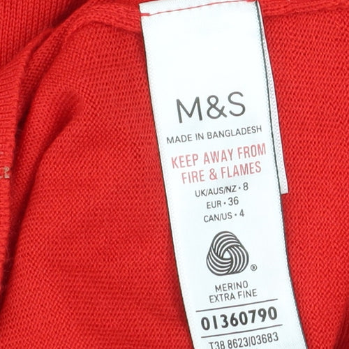 Marks and Spencer Women's Red Merino Wool Cardigan Size 8