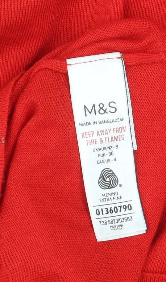 Marks and Spencer Women's Red Merino Wool Cardigan Size 8