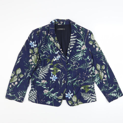 Esprit Womens Blue Floral Blazer Size 14 Single Breasted Jacket