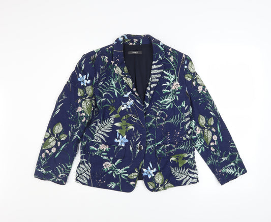 Esprit Womens Blue Floral Blazer Size 14 Single Breasted Jacket