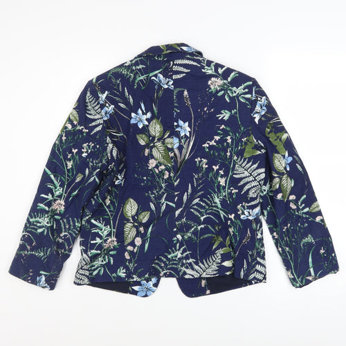 Esprit Womens Blue Floral Blazer Size 14 Single Breasted Jacket