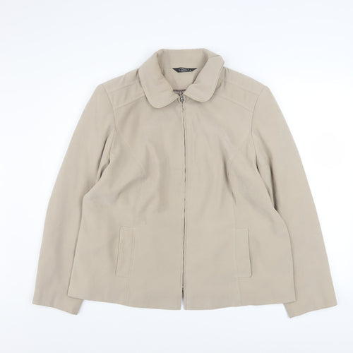 Bm Women Beige Mid-Length Zip-Up Jacket Size 18