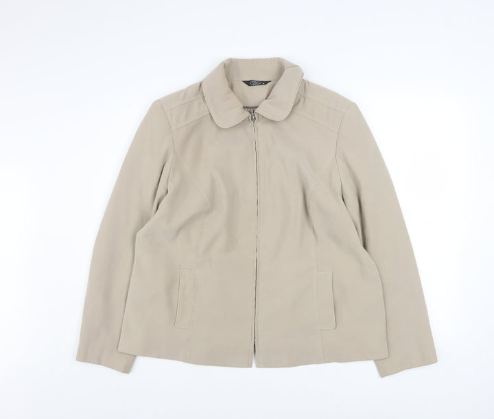 Bm Women Beige Mid-Length Zip-Up Jacket Size 18