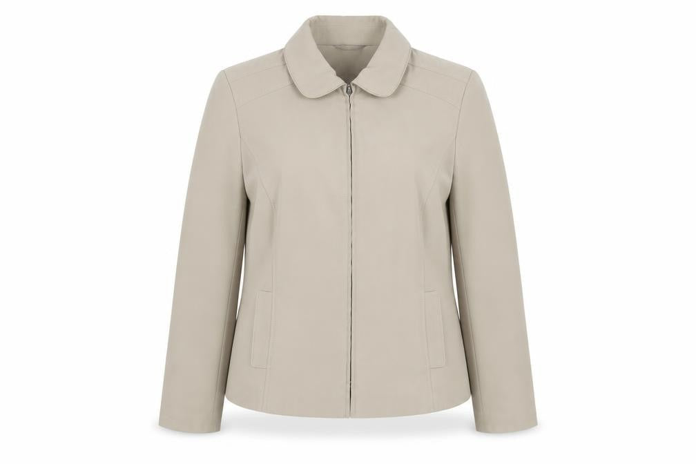 Front view of Bonmarché Women Beige Mid-Length Zip-Up Jacket, size 18