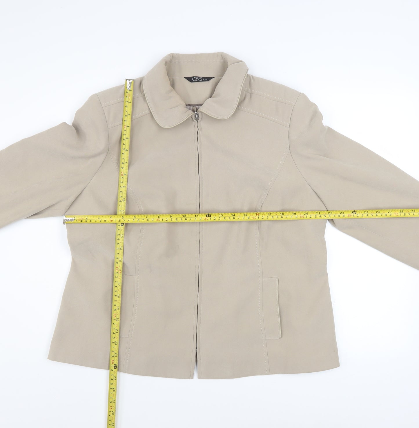 Bm Women Beige Mid-Length Zip-Up Jacket Size 18